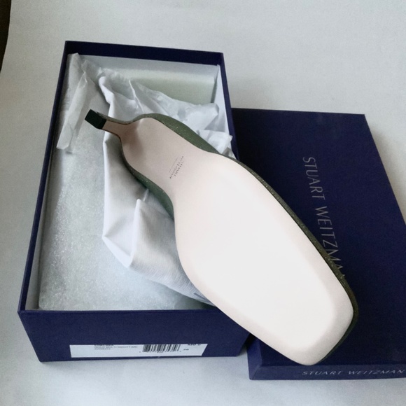 Stuart Weitzman Chelsea Gold Heel Pump Square Toe Dress Evening Fashion Shoe 9.5 - Picture 12 of 14